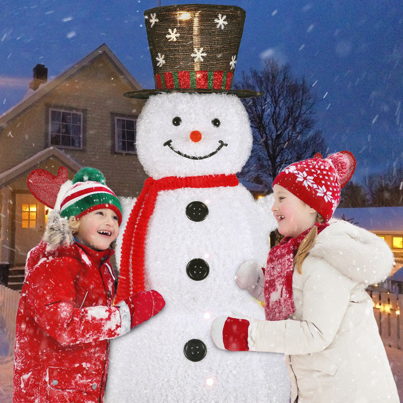 The Holiday Aisle Plush Snowman Christmas Decoration Lighted With Built In Led Warm Light Foldable Pop Up Metal Wire Snowman For Indoor Outdoor Garden Lawn Holiday Decor Wayfair